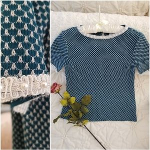 Elle short sleeve teal sweater with pearls